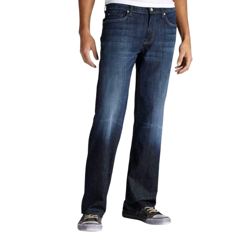 7 FOR ALL MANKIND Austyn Whiskered Distressed Relaxed Straight Leg Jeans Size 34